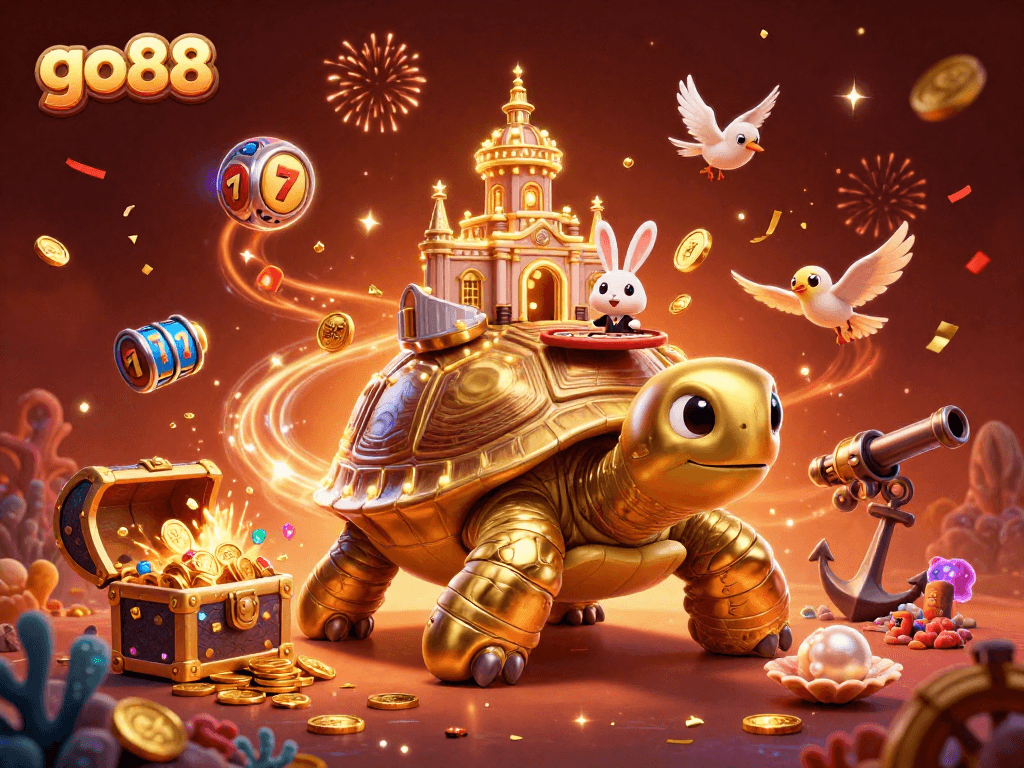 Experience the thrill of go88 with our vibrant casino-themed 3D illustration featuring dynamic characters and elements.