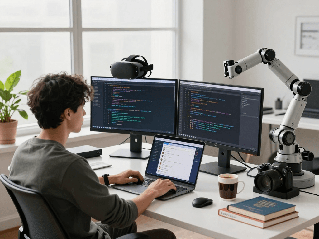 Developer coding nsfw ai chat project in a modern tech workspace.