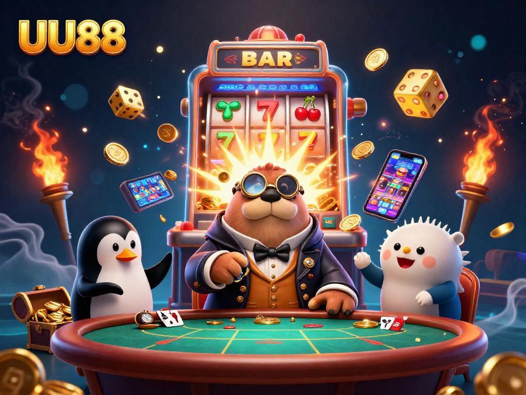 UU88 players enjoy a vibrant underwater casino scene with characters and dynamic slot machine action