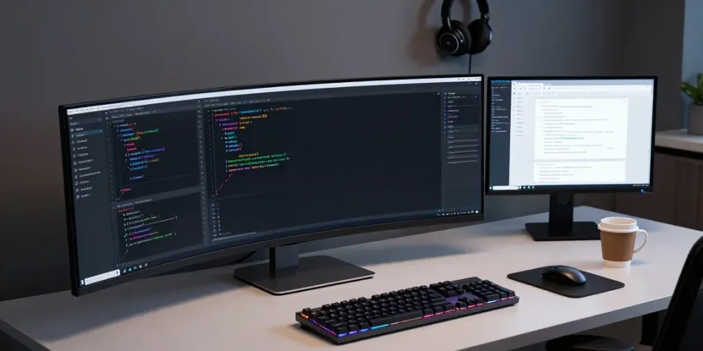 Affordable .co.uk domain registration in a developer workspace with advanced coding tools and technology setup.