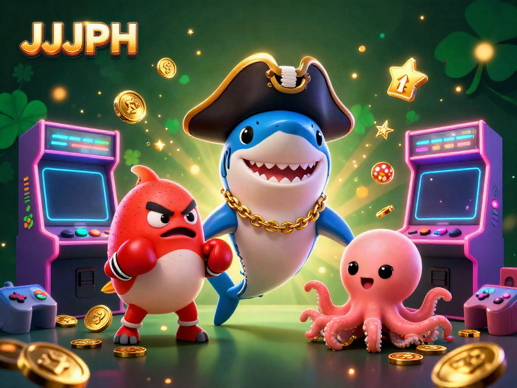 Engage in thrilling gaming adventures with JJJPH featuring a pirate shark, pufferfish, and octopus!