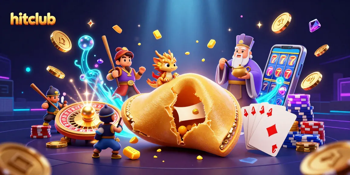 Engage in hitclub gaming with a vibrant fortune cookie scene featuring dynamic casino elements.