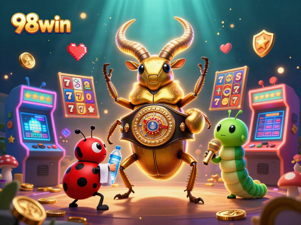 Engage with thrilling gaming action on 98win featuring slot machines and vibrant characters.