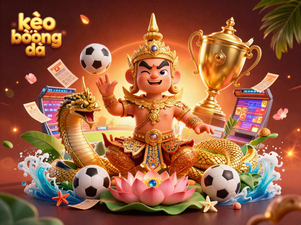 Engage in kèo bóng đá action with vibrant betting visuals featuring a guardian and Naga companions.