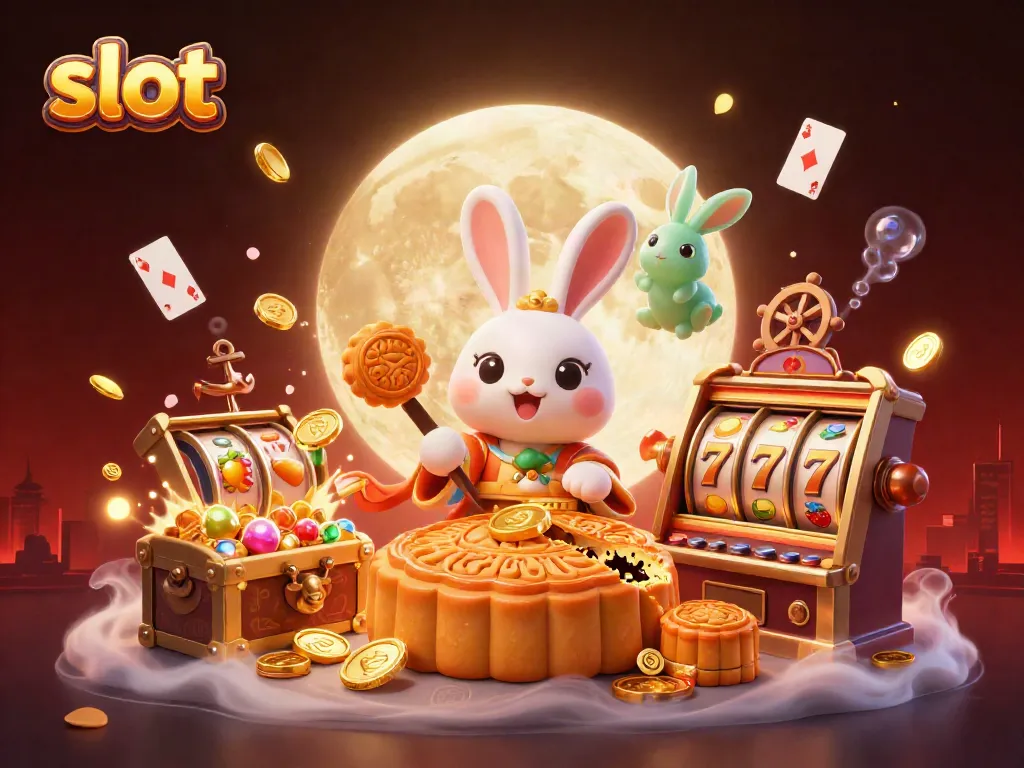 Experience the thrill of slots as the moon rabbit engages in an exciting gaming adventure.