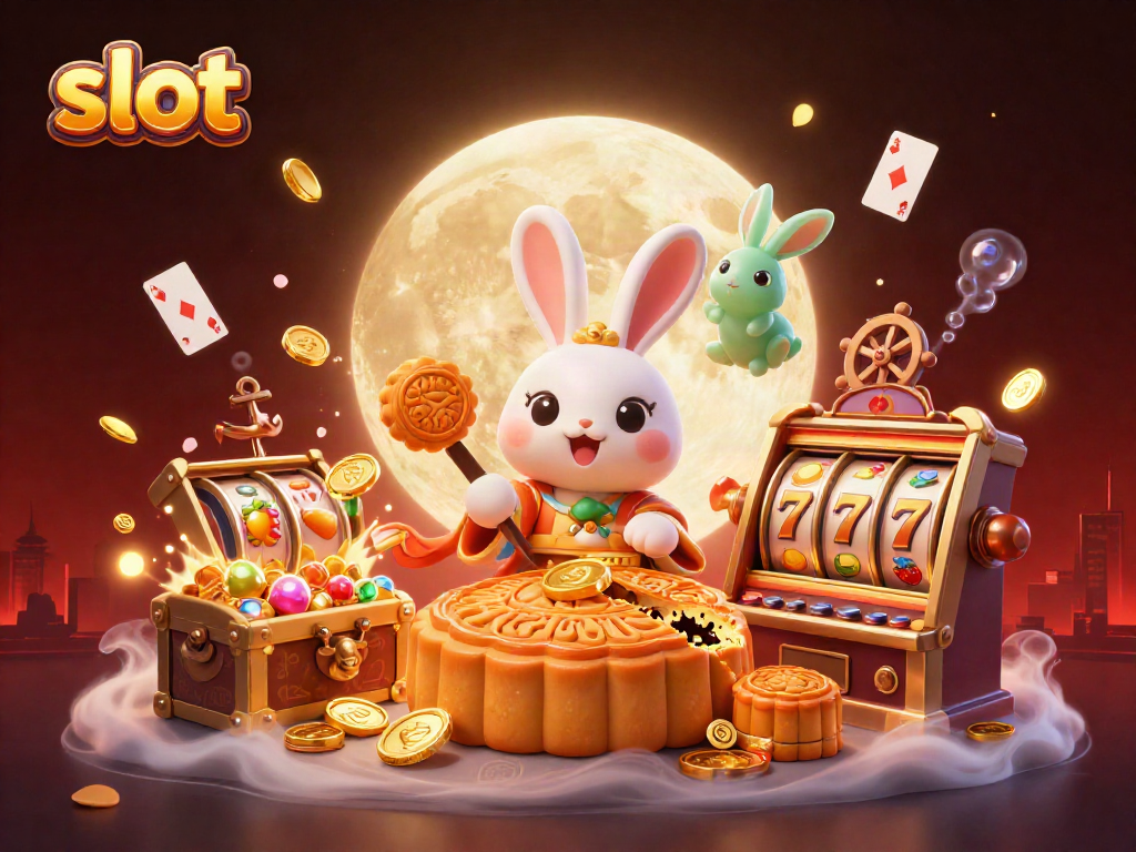 Experience the thrill of slots as the moon rabbit engages in an exciting gaming adventure.