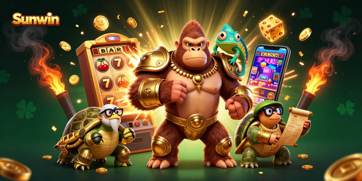 Experience exhilarating gaming adventures with Sunwin featuring a gorilla king and vibrant casino elements.