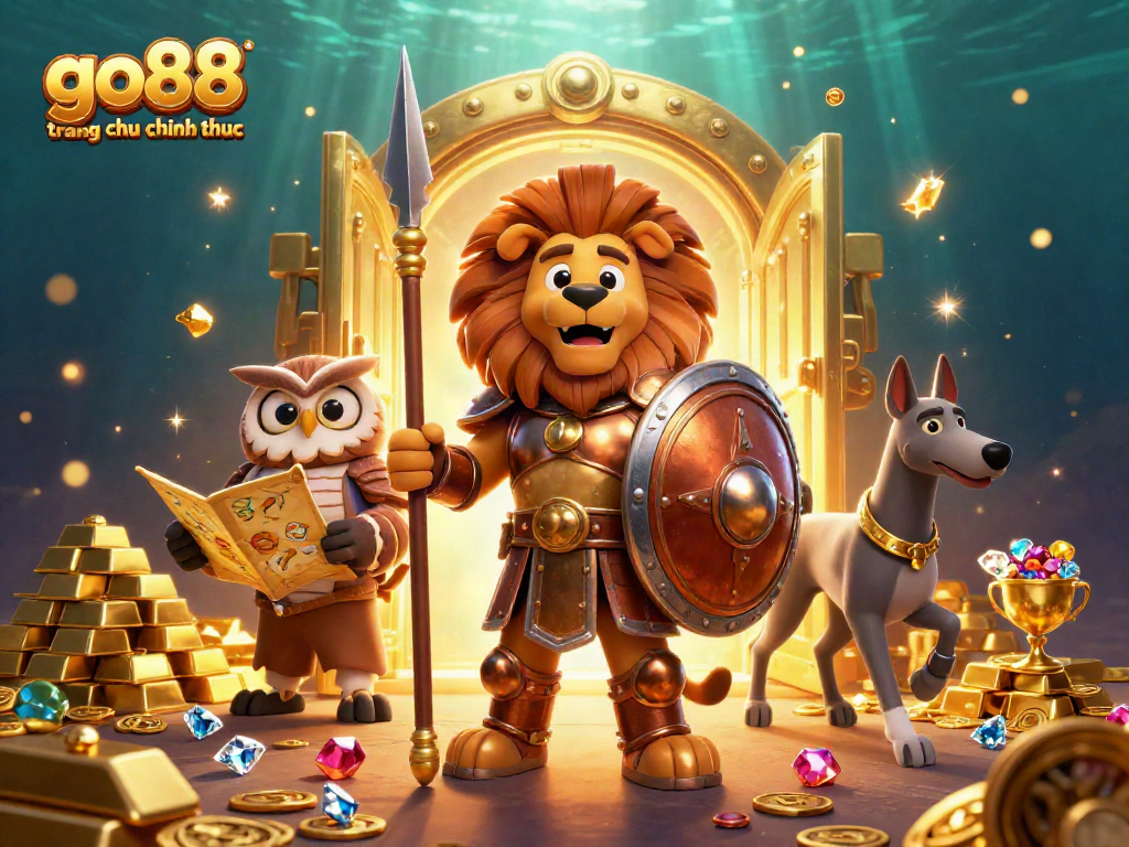 Experience casino excitement with go88 trang chu chinh thuc featuring a Spartan lion and strategic elements.
