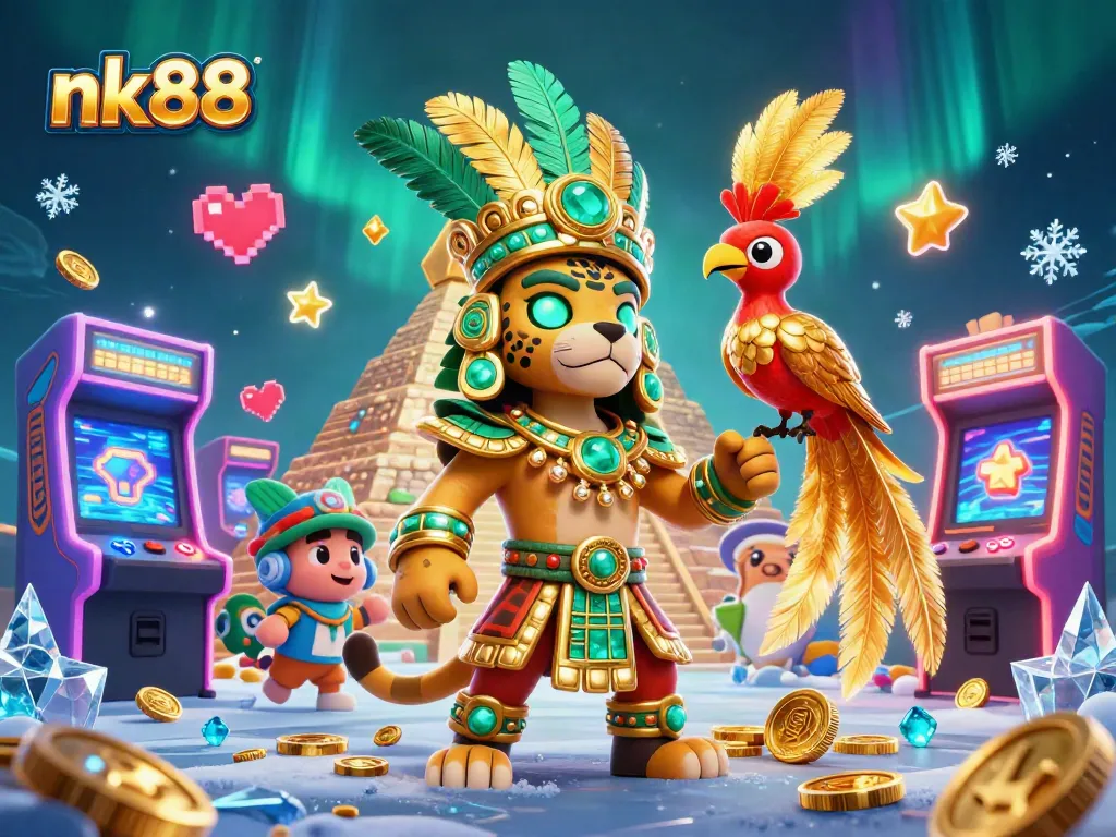 Join nk88 for thrilling gaming adventures with colorful casino symbols and vibrant characters.