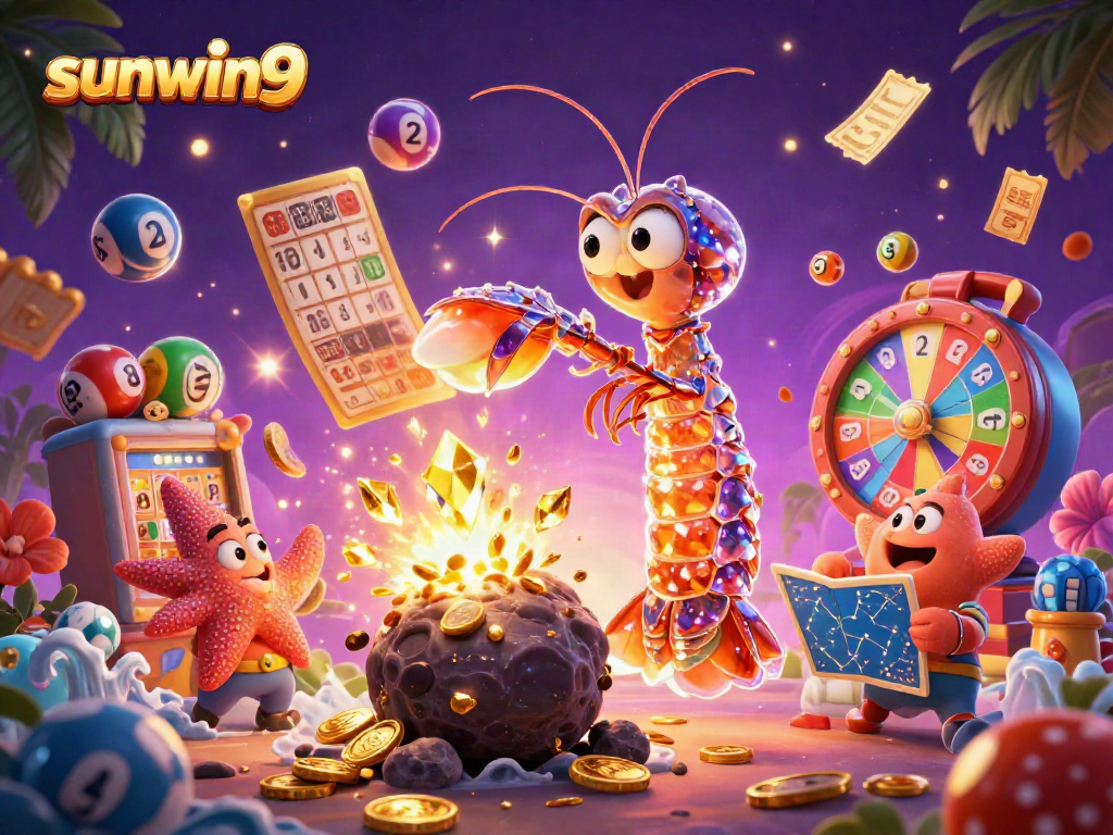Experience the thrill of sunwin9 in a vibrant 3D casino scene with vivid games and characters.
