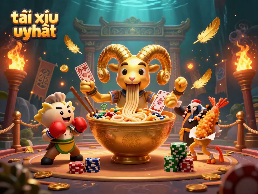 Engage in thrilling gameplay with tài xỉu uy tín, featuring vibrant characters in a dynamic casino scene.