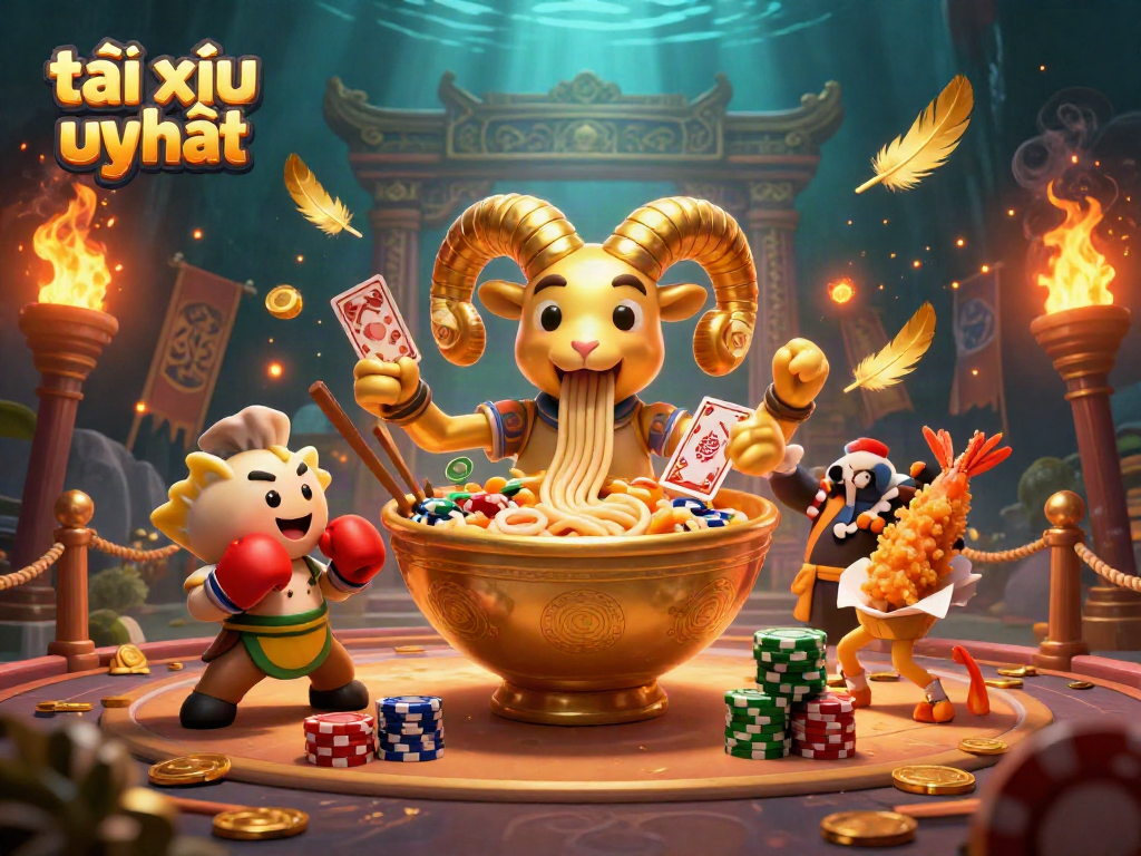 Engage in thrilling gameplay with tài xỉu uy tín, featuring vibrant characters in a dynamic casino scene.