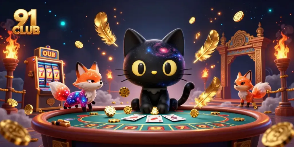 91 CLUB offers an immersive gaming experience with a cosmic casino and animated characters.