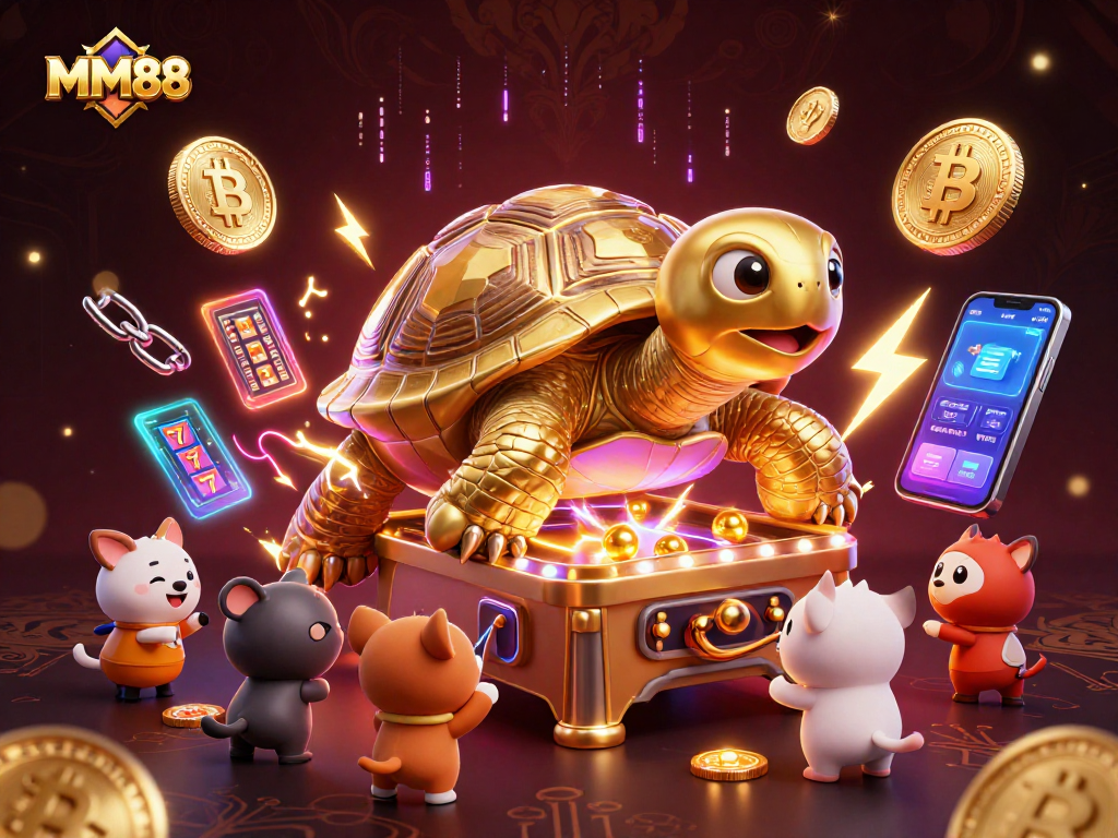MM88 players enjoy an exciting virtual casino experience with golden tortoise pinball and crypto elements.