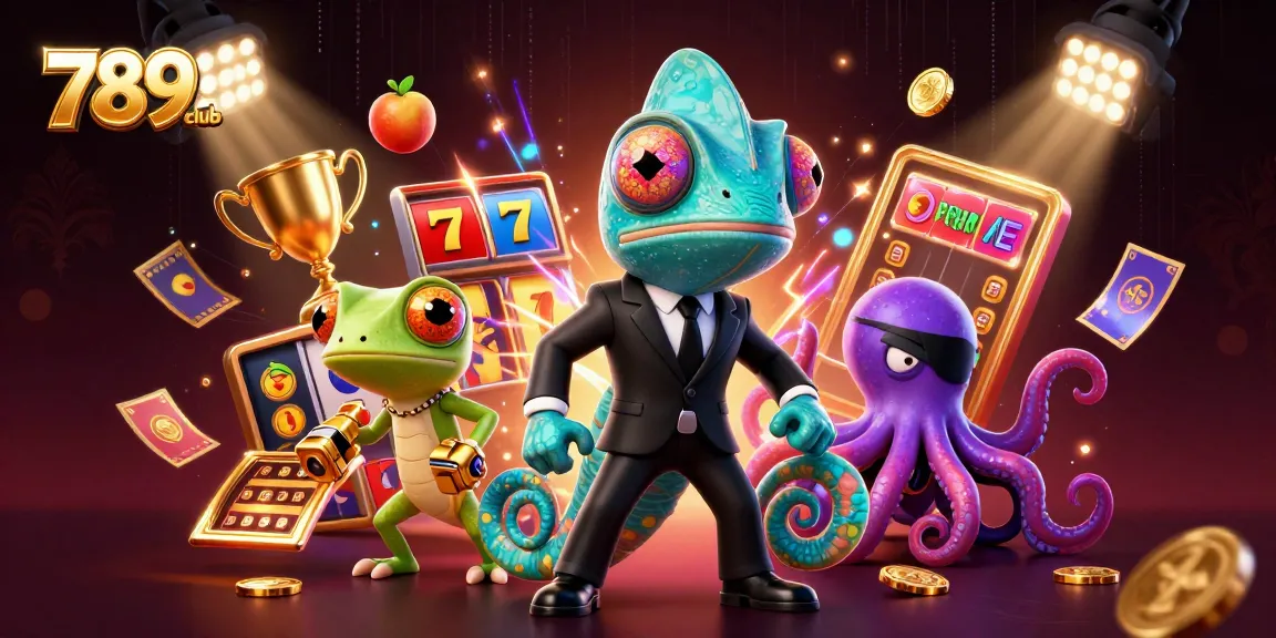 Win big at 789club with a thrilling casino scene featuring colorful slots and dynamic characters.