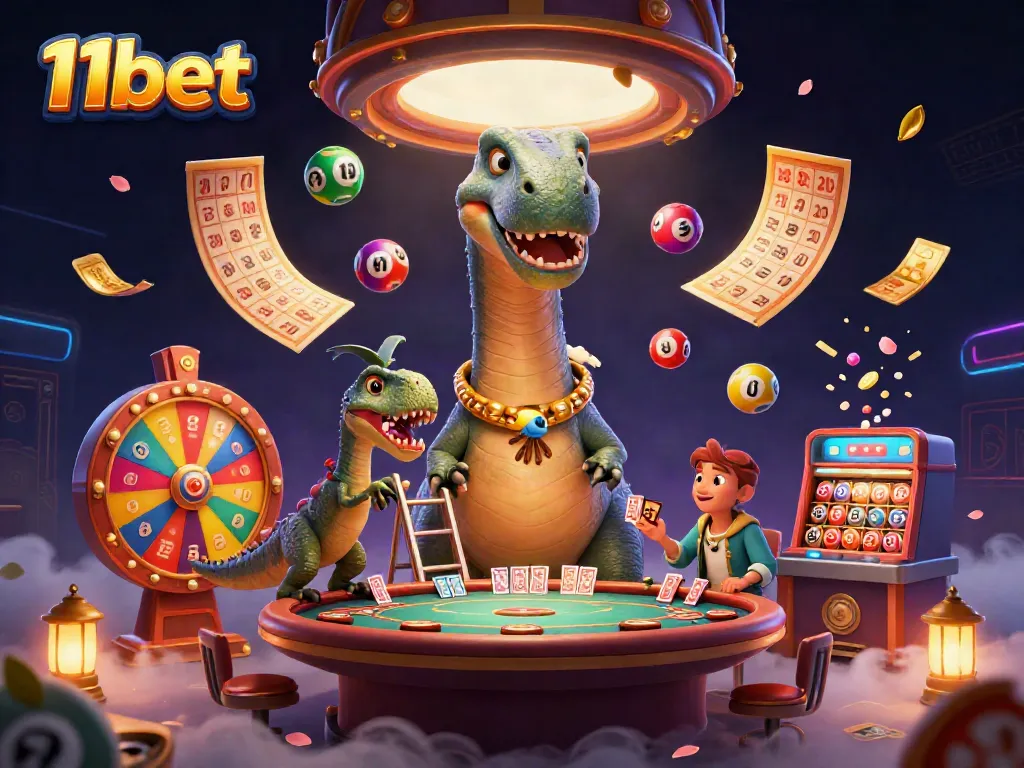 Experience vibrant 11bet casino excitement with a dinosaur dealer and dynamic game elements.