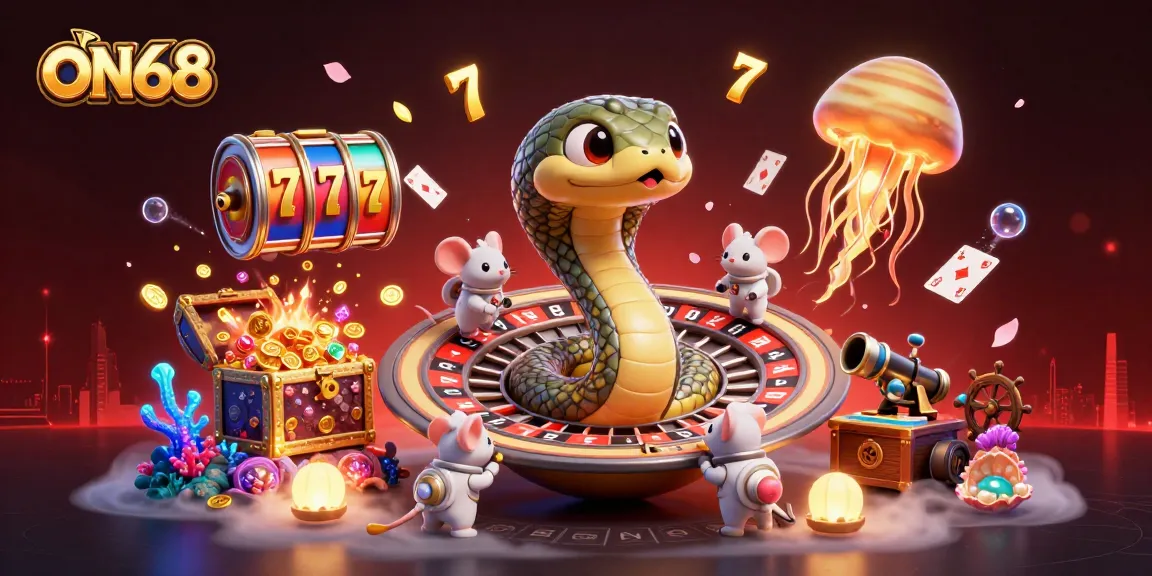 Place bets with ON68 on a cosmic roulette wheel in an imaginative 3D casino scene.