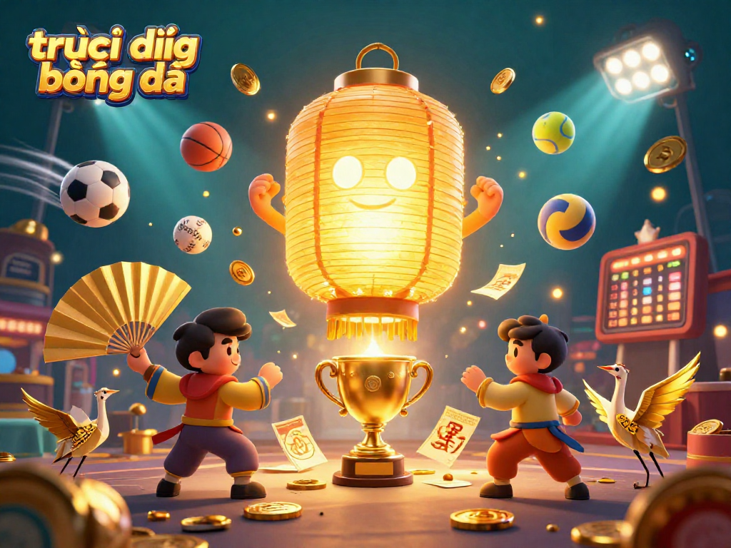 Experience trực tiếp bóng đá with dynamic sports betting elements and golden symbols in a captivating 3D scene.