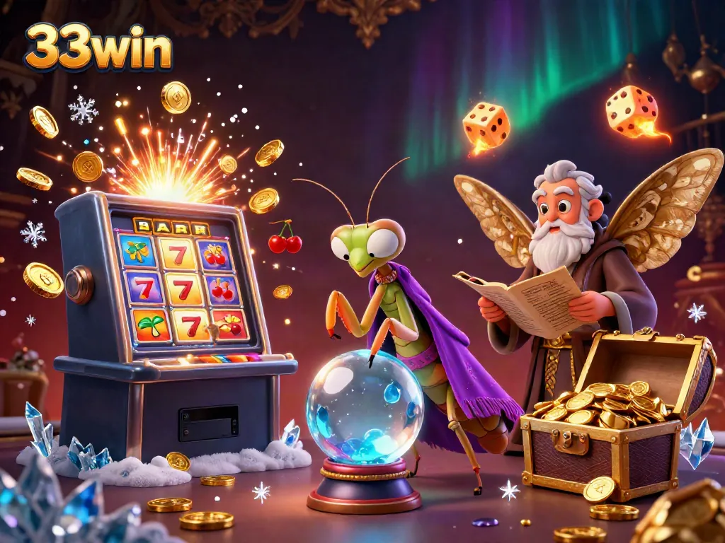 Engage with 33win's vibrant casino atmosphere featuring jackpot wins and mystical fortune tellers.