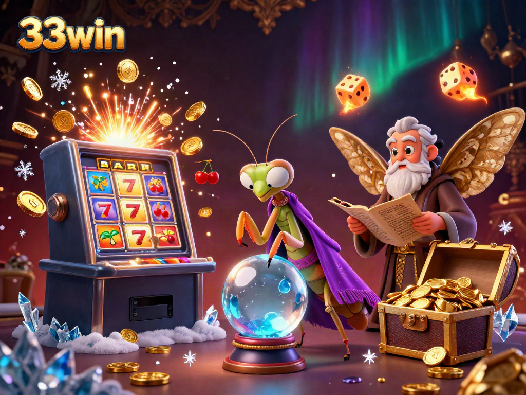 Engage with 33win's vibrant casino atmosphere featuring jackpot wins and mystical fortune tellers.