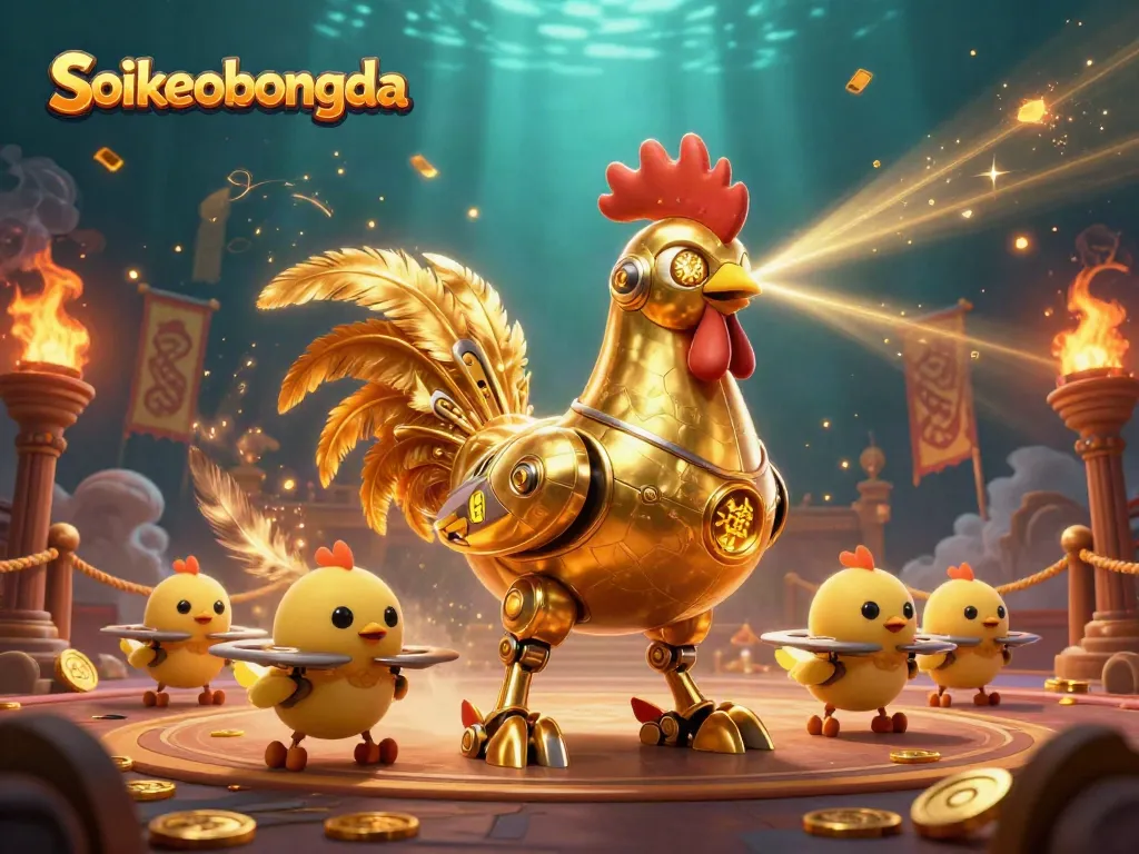 Engage with the Soikeobongda experience featuring a futuristic rooster robot and baby chick drones in an energetic betting arena