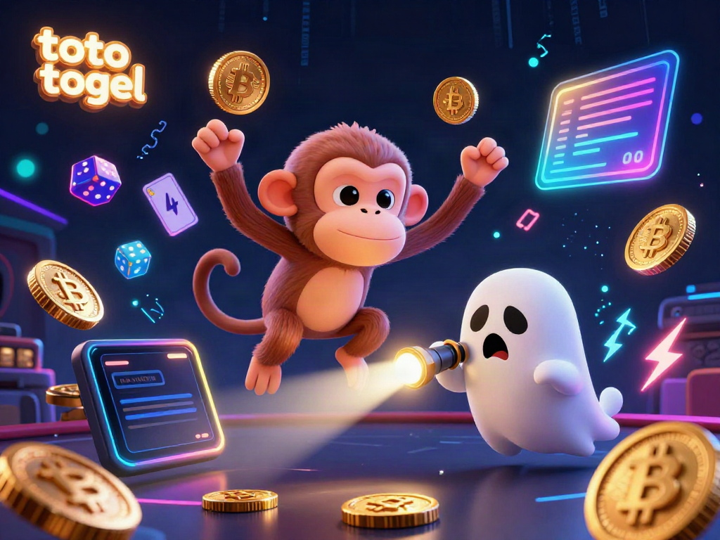 Engage with toto togel in a haunted casino scene featuring a poltergeist monkey juggling golden items.