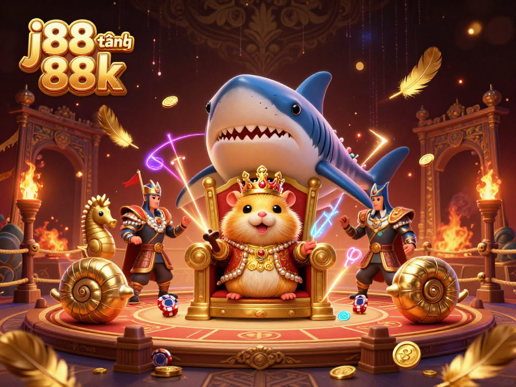 Join the excitement and win big with j88 tặng 88k at this vibrant casino scene featuring a golden hamster king!