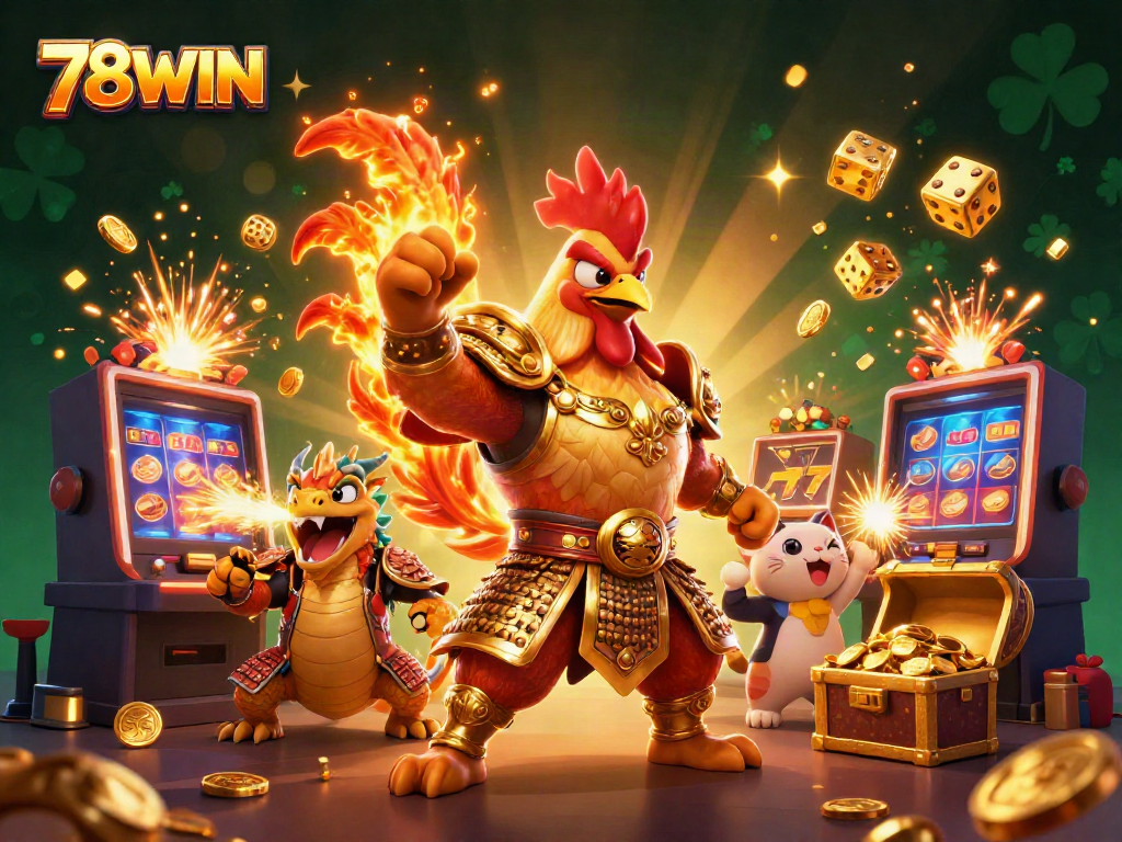 Engage in exciting gameplay at 78WIN with vibrant slot machines and dynamic characters.