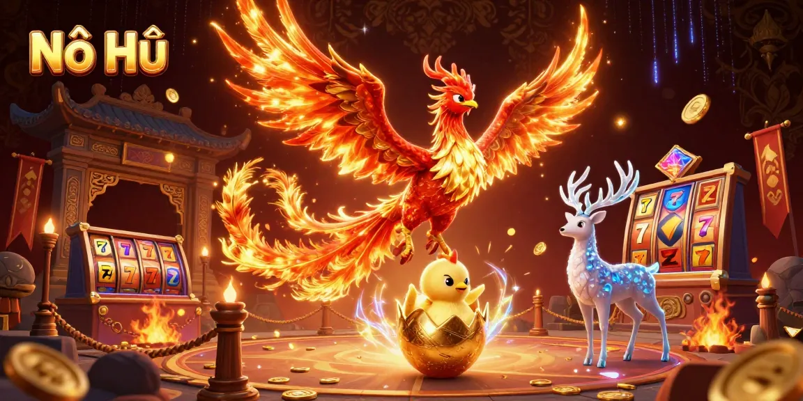 Experience Nổ Hũ excitement with dynamic phoenix characters and vibrant casino elements.