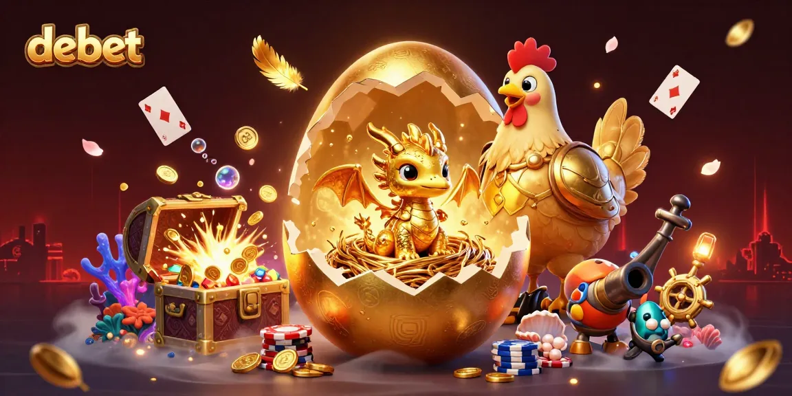 Experience debet's exciting casino adventure with golden dragons and treasure in a vibrant 3D illustration.
