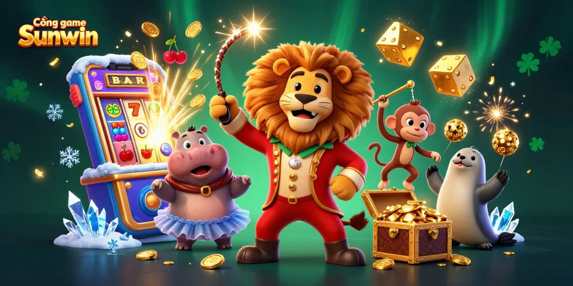 Experience the excitement at Cổng game Sunwin with vibrant 3D characters in a casino scene.