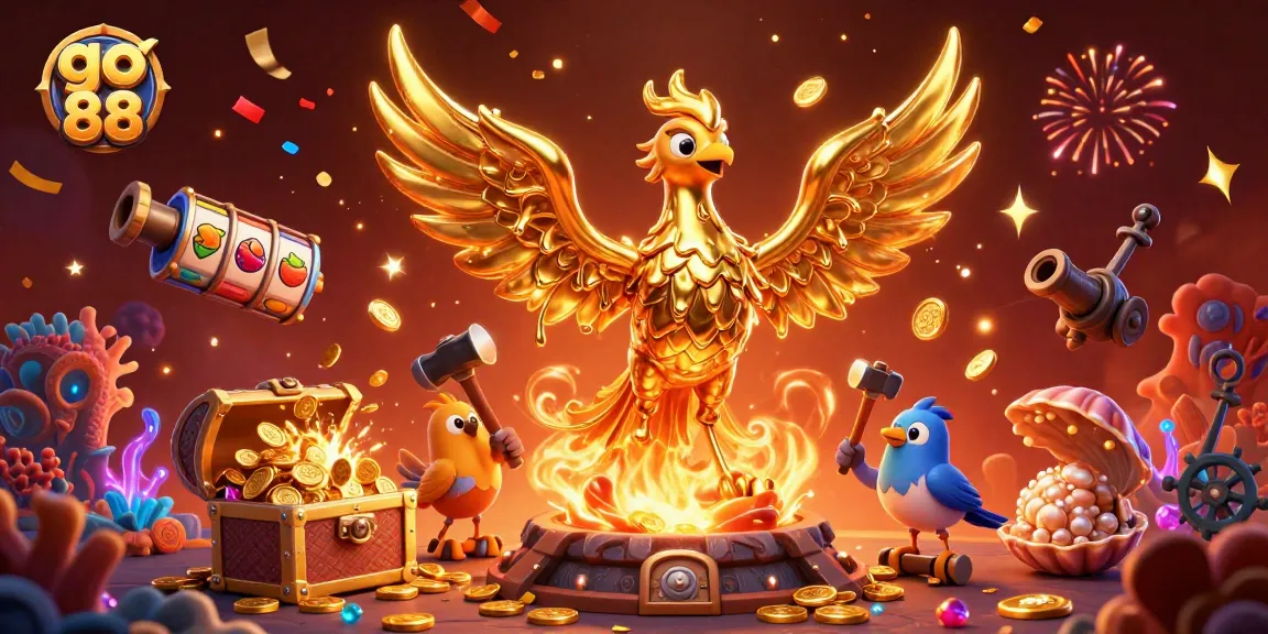 Engage in thrilling gaming experiences with go 88 as golden coins burst from a mythical phoenix.