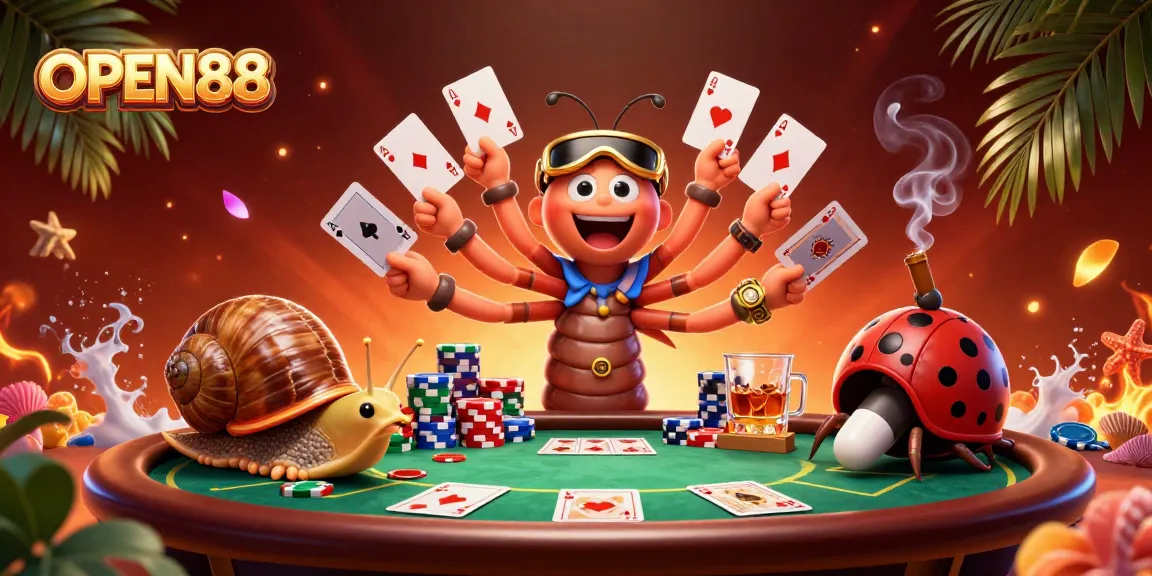 Experience the excitement of OPEN88 with a vibrant casino scene featuring a unique millipede dealer.