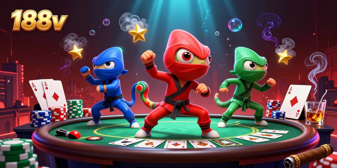Chameleon team showcasing poker action at 188v, featuring vibrant casino elements.