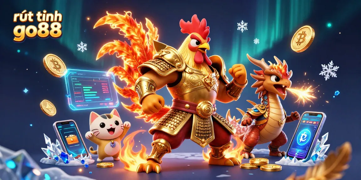 Experience seamless rút tiền go88 transactions in this festive casino-themed scene featuring vibrant elements and characters.