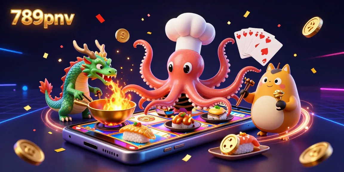 Engage with the vibrant world of 789pnv, where a sushi chef octopus and dragon bring slot game excitement to life.