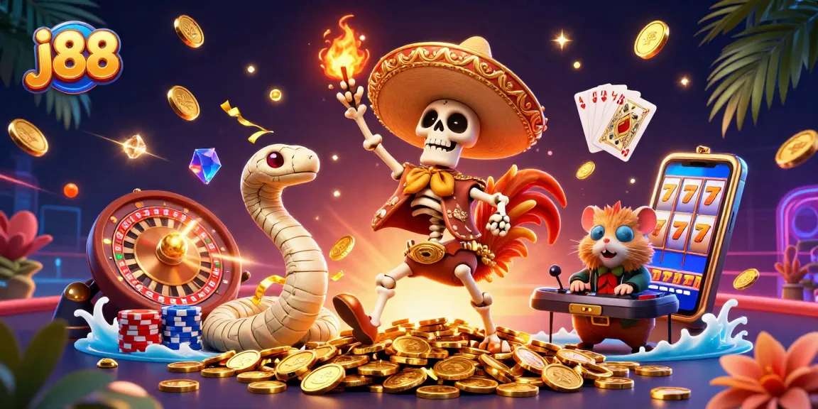 Win big with j88 as a mariachi rooster, mummy snake, and zombie DJ create a casino party!