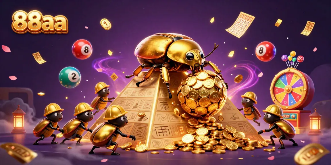 Experience the thrill of 88aa with vibrant lottery balls and golden beetles in action!