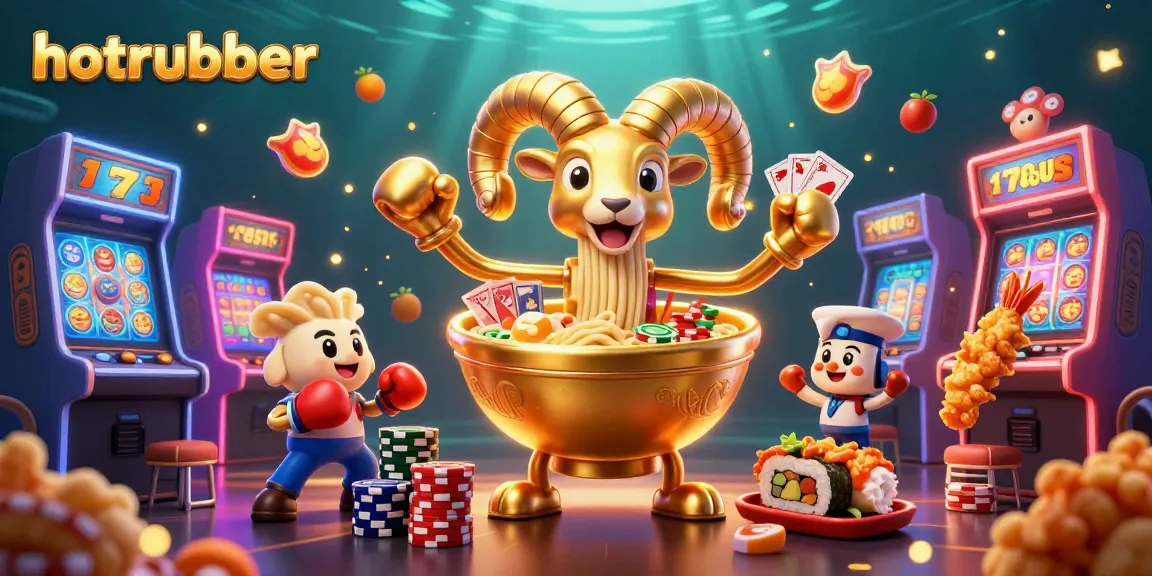 Experience thrilling victories with hotrubber at the vibrant casino scene featuring cartoon characters.