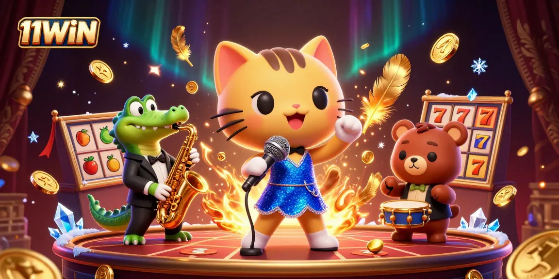 Win big at 11WIN with vibrant 3D casino characters celebrating amidst excitement.