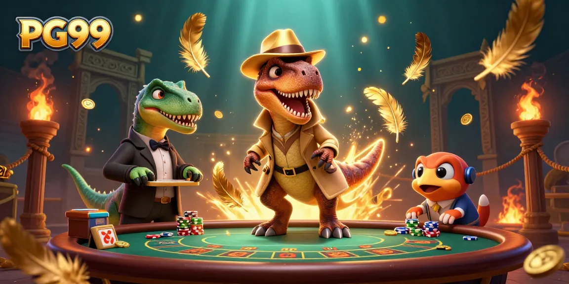 PG99 showcases a velociraptor card counter in an exciting casino scene with dynamic gambling elements.