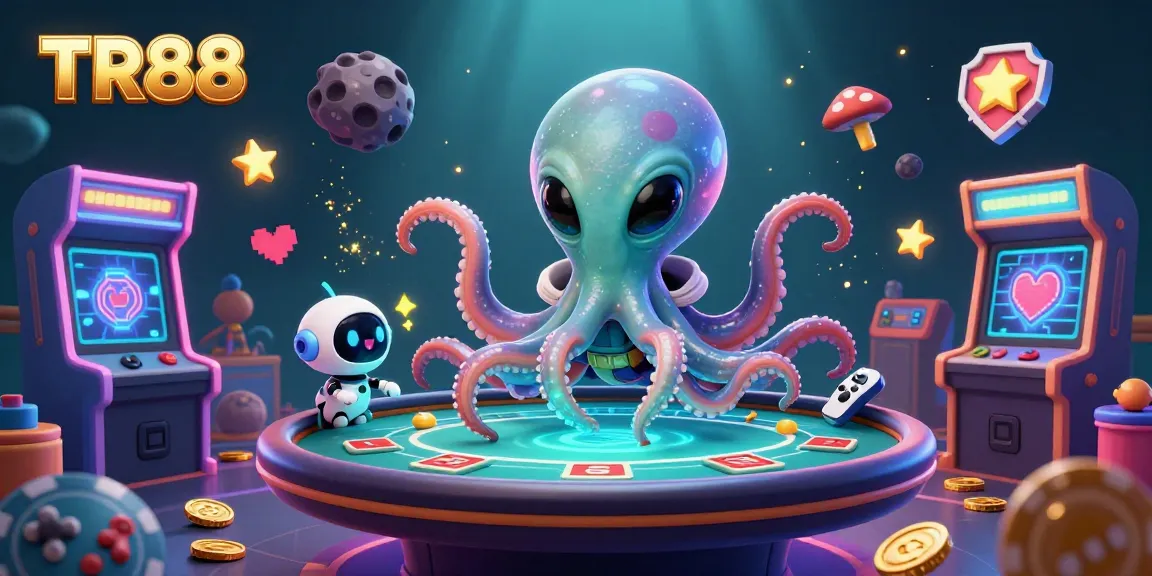 Take a gamble at TR88 with a vibrant alien octopus and exciting gaming elements in this dynamic casino scene.