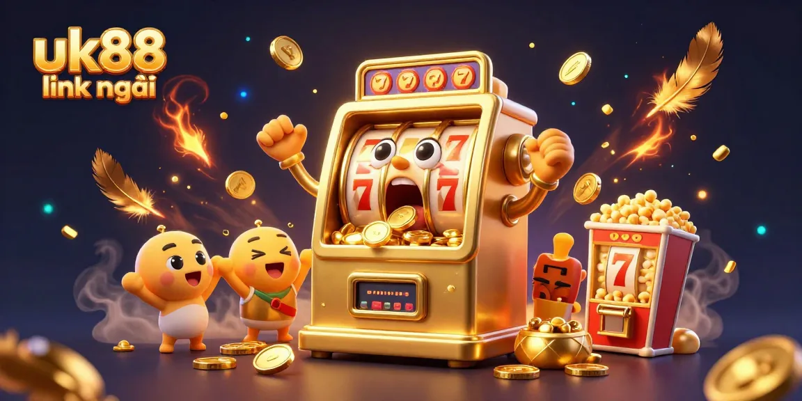 uk88 link mới jackpot scene with golden slot machines hitting big wins and cheering