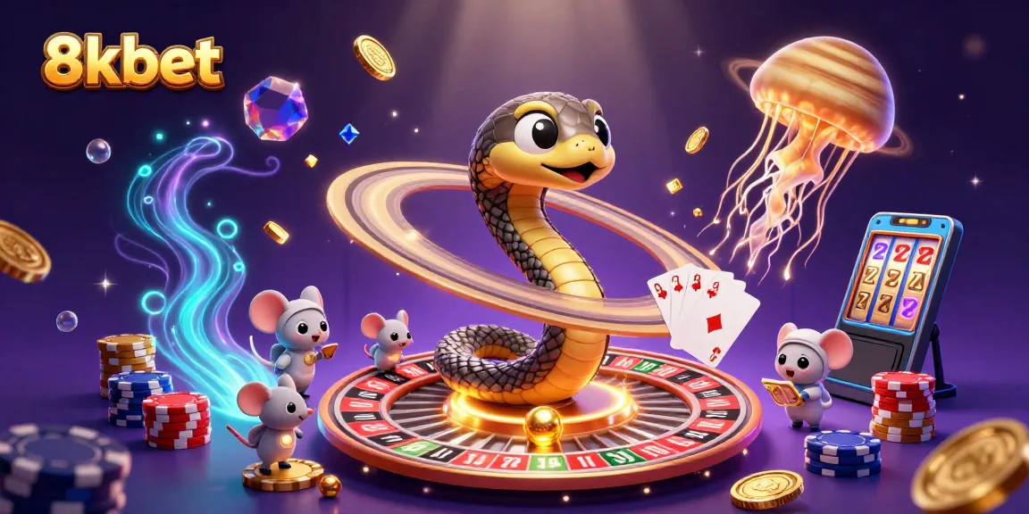 Experience thrilling gambling fun with 8xbet's dynamic cosmic-themed casino illustration.