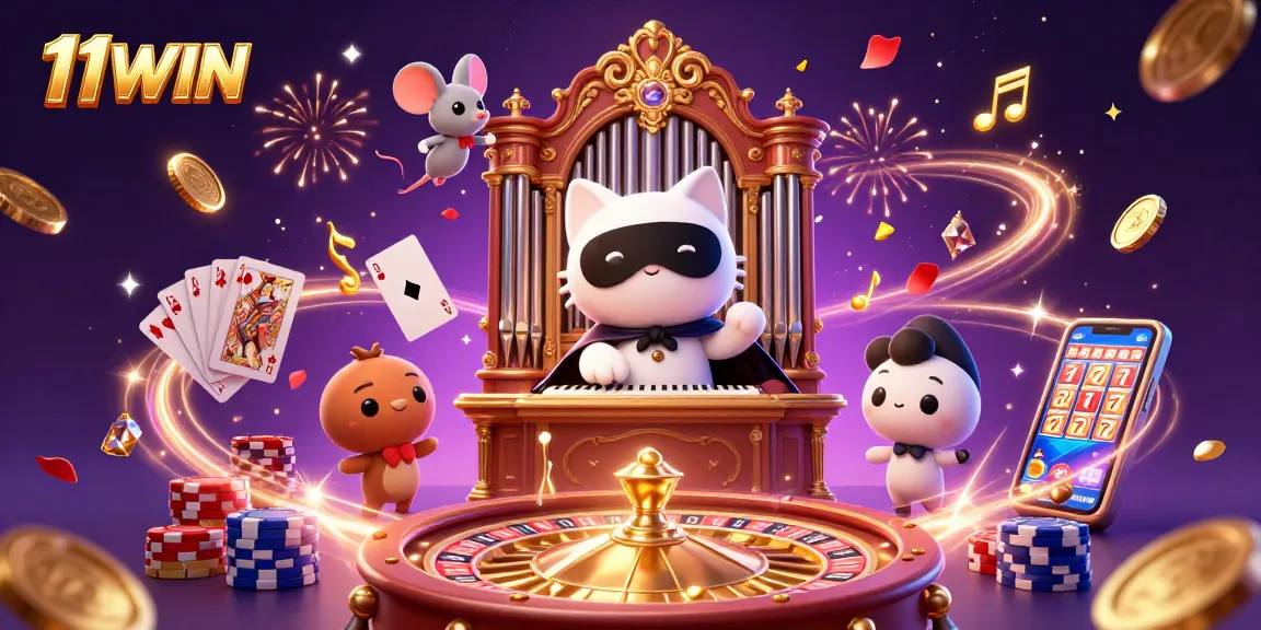 Experience 11WIN's vibrant 3D casino scene filled with excitement and winning elements!