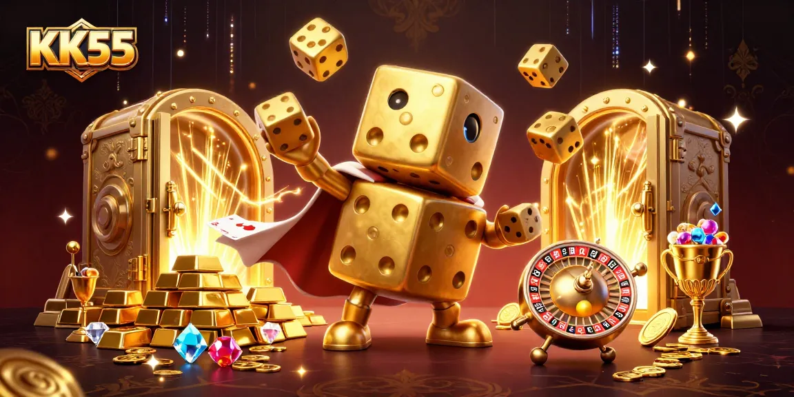 Experience thrilling wins at KK55 with golden dice characters and treasure elements shining bright.