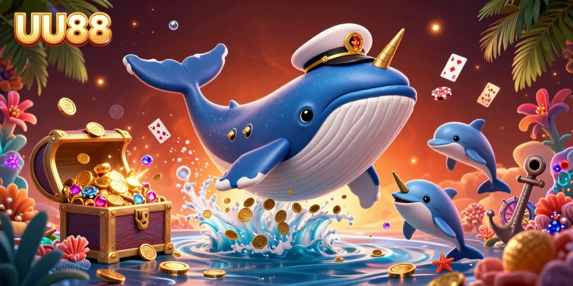 Engage in thrilling whale adventures at UU88 casino with overflowing treasure chests and energetic dolphins.