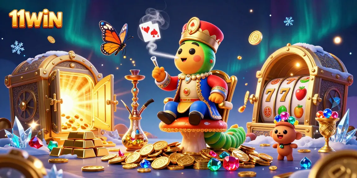 Experience thrilling wins with 11WIN's vibrant, engaging casino illustration showcasing dynamic slot reels.